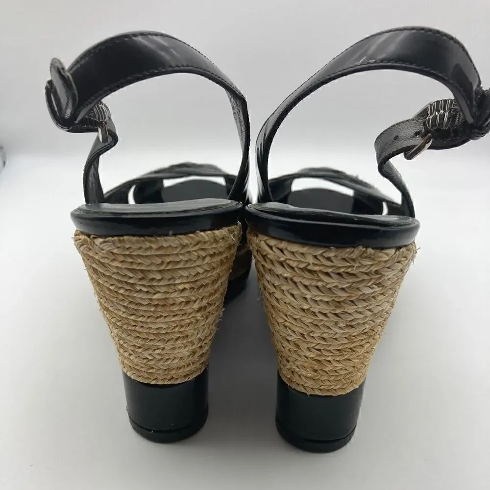 Stuart Weitzman Black Patent  Leather Wedge Platform Sandals Size 9,5